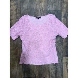 Karen Kane Lifestyle Pink Floral Popcorn Knit Scoop Neck Short Sleeve Top Large